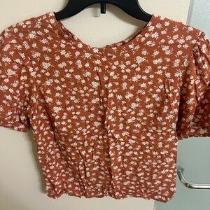 Abercrombie & Fitch Rust Floral Puff Sleeve Blouse